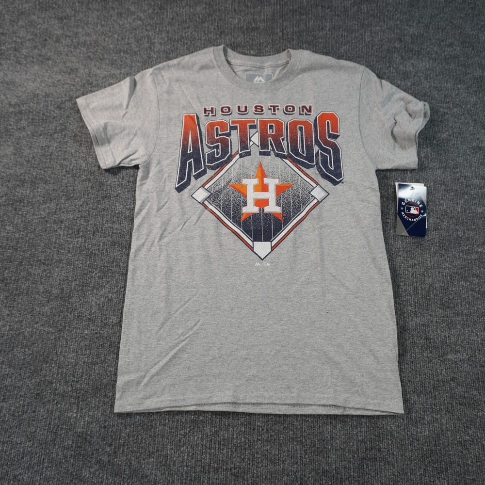 Majestic Houston Astros T Shirt Mens Small Gray MLB Baseball Graphic Tee New